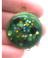 Vintage Lucite Murano Style Art Glass Looking Pendant Green Speckled Met... - $14.89