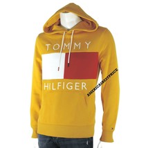 Tommy Hilfiger New Men&#39;s Hoodie Sweatshirt Colorblock YELLOW/WHITE/RED Slim Feet - £47.92 GBP