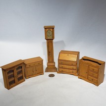 Lot of 5 Dollhouse Wood Furniture 1:12 Dry Sink Sec Desk Hutch Grandfather Clock - £33.93 GBP
