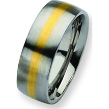 Stainless Steel 14K Gold Inlay 8mm Satin Ring Size 6 - £199.37 GBP