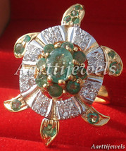 0.70ct Diamond Emerald 14k Yellow Gold Beautiful Turtle Cute Wedding Ring FJ EHS - £1,680.08 GBP