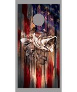 Rustic Wood Bass Fish American Flag Fade Cornhole Board Decal Wrap - $27.42 CAD+