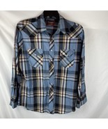 VTG Wrangler Shirt Mens XL Blue Beige Pearl Snap Rodeo Western Wrancher - £11.29 GBP