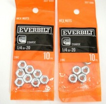 Everbilt Zinc Hex Nuts 1/4in-20 Coarse 2 Packs of 10 #307 690 - £4.40 GBP
