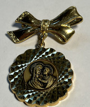 Pin W. Germany Religious Pin From Ohio Round with Bow Clasp Mary and Jesus 1&quot;x2&quot; - £6.05 GBP