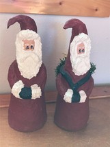 Lot of 2 RE 1997 Signed &amp; Dated Red Paper Mache Cone Shaped Santa Claus Christma - £11.97 GBP