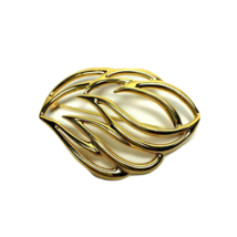 Vintage Monet Large Brooch Pin Gold Tone Metal Modern Abstract Swirl Lea... - $16.00