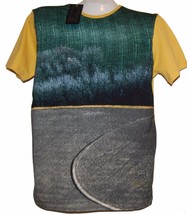 Messori Green Yellow Gray Logo Men&#39;s Cotton Italy T-Shirt Shirt Sz 4XL Slim - £63.06 GBP