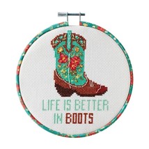 Pioneer Woman Cowboy Boot Cross Stitch Kit Country Embroidery Hoop Thread Needle - £18.17 GBP