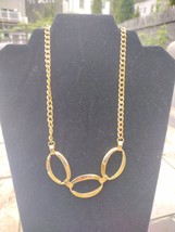 Statement Gold Tone Oval Hoop Necklace Figaro Chain - £11.67 GBP