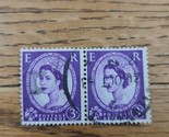 Great Britain Stamp 1950s Queen Elizabeth II 3d Used Strip of 2 - £1.11 GBP