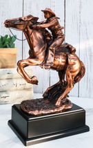Rustic Western Wild Cowboy Bracing On A Galloping Horse Bronzed Resin Statue - £87.92 GBP