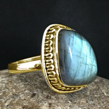925 Sterling Silver Labradorite Gems Rose Gold / Gold Plated Ring Women GRS-1197 - £39.86 GBP+