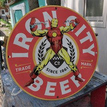 Vintage 1861 Iron City Beer Brewing Company &#39;Iron-Man&#39; Porcelain Gas &amp; Oil Sign - £98.36 GBP