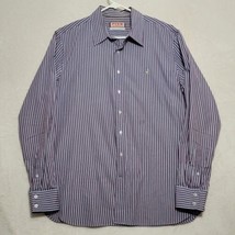 Thomas Pink Dress Shirt Mens Sz L Large Gray Purple Stripe Long Sleeve Button Up - £26.95 GBP