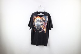 Vtg Mens XL Distressed Spell Out Megadeth Skull Fire Flames Band T-Shirt Black - £50.29 GBP