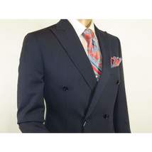 Men Suit BERLUSCONI Turkey 100% Italian Wool 180's Double Breasted #Ber32 Navy image 5