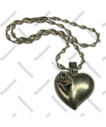 925 Sterling Silver Vintage Mexico Hollow Rose Floral Design Heart Pendant - $116.32 CAD
