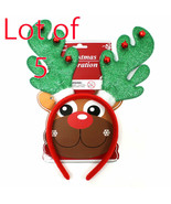 Lot of 5 Green Glitter Reindeer Headband Bells Christmas Holiday Antler - $16.82