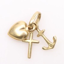 14K Solid Yellow Gold Heart, Cross and Anchor Charm Pendant - £138.91 GBP
