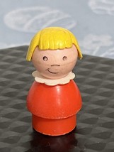 Vintage Fisher Price Little People Girl Blonde Hair Red Plastic Base Body - $7.75