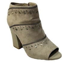 Jessica Simpson Ankle Boot Taupe Fabric Block Heel Peep Toe Womens Size 8 - £21.57 GBP