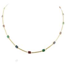 Emerald Ruby Sapphire Choker Necklace 18k Solid Yellow Gold, Grandma Gift - £1,556.98 GBP