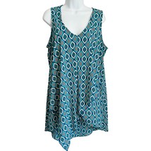 Jules and Leopold Teal Blue White Geometric Handkerchief Hem Tunic Mini ... - $16.21