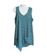 Jules and Leopold Teal Blue White Geometric Handkerchief Hem Tunic Mini ... - $22.43 CAD