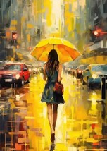 Woman Walking With Yellow Umbrella Canvas Print 16&quot; x 24&quot; Wall Art - £9.33 GBP