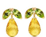 Galaxy Gold GG 14K Solid Yellow Gold Natural Peridot and Citrine Stud Ea... - $370.25