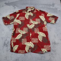 Hollis River Shirt Mens L Red Hibiscus Leaves Hawaiian Floral Shirt Collared Top - £20.34 GBP