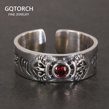 Real Pure 925 Sterling Silver Mantra Ring For Women With Natural Garnet Vintage  - £20.63 GBP