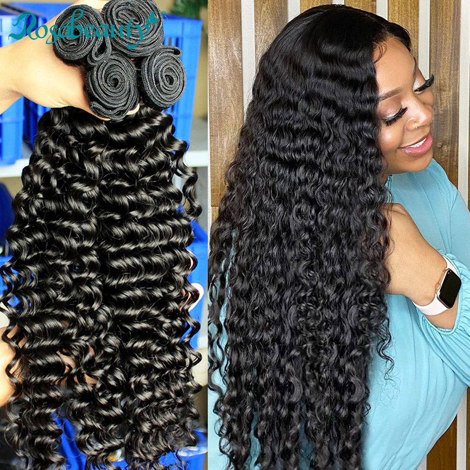 Rosabeauty deep wave 28 30 40 inch 3 4 bundles brazilian remy hair 100 natural water thumb200