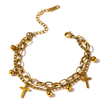 Yhpup Stainless Steel Cross Layered Bracelet for Women Charm Metal 14 K Plated T - £9.86 GBP