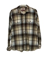 BDM Men&#39;s Brown Blue Cream Long Sleeve Button Front Flannel Shirt Size XL - $18.70