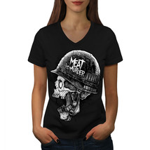 Meat Is Murder War Skull Shirt  Women V-Neck T-shirt - £9.82 GBP