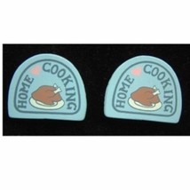 Home Cooking Button Earrings Cook Chef Fun Food Charm Painted Wood Funky Jewelry - £4.67 GBP