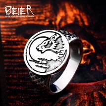 BEIER Punk / Trendy 316L Stainless Steel Howling Wolf &amp; Moon Theme Ring - Men&#39;s - £15.14 GBP
