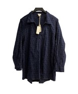 Nicole Miller Artelier Top Womens 2X Blue Eyelet Floral Button Down Cott... - $27.99