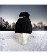 West Loop Womens Black Cable Knit Faux Fur Tassel Beanie Pom Hat  NWT  1... - £5.87 GBP