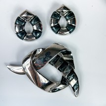 St John Silver tone and enamel Knot Brooch and Stud earrings Set - £55.50 GBP