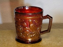 Vintage Imperial Glass Red Iridescent Carnival Glass ROBIN Mug Cup - £27.09 GBP