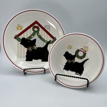 Vtg Christmas Scottie Dog Bowl Plate Set Childrens Merry Terrier Japan D... - $32.71