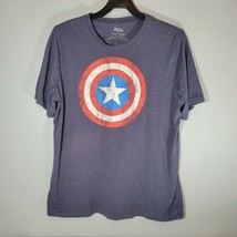 Captain America Mens Shirt 2XL Faded Distressed Logo Heather Blue Marvel Casual - £9.42 GBP