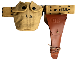 M1936 Canvas Pistol Belt with M1911 Colt Holster and Canteen Bottle Set-TAN - £43.19 GBP