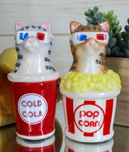Cool Cats With Cinema 3D Glasses In Soda Pop Cup Popcorn Tub Salt Pepper... - $16.99
