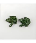 Set Of 2 Vintage Glazed Ceramic Green Frogs Toads Miniature Figurines - $309.71 MXN