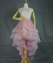 Pink High Low Tulle Skirt Outfit Women Plus Size Ruffle Layered Tulle Skirt