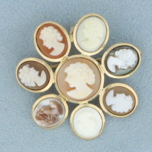 Vintage Unique Cameo Pendant Pin Brooch in 14k Yellow Gold - £495.20 GBP